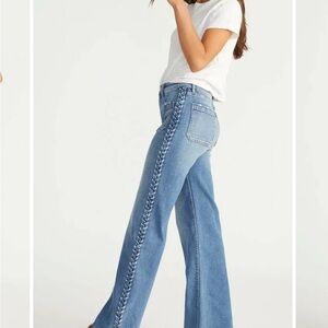 DRIFTWOOD Blue Flare Wideleg Jeans with Braided Detail